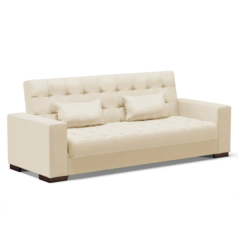 Sofá Cama Casal 3 Lugares 210cm Lisboa Corino D03 - D'Rossi Bege - DRossi