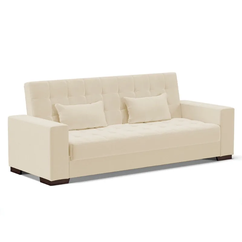 Sofá Cama Casal 3 Lugares 210cm Lisboa Linho D03 - D'Rossi A19 Bege - DRossi