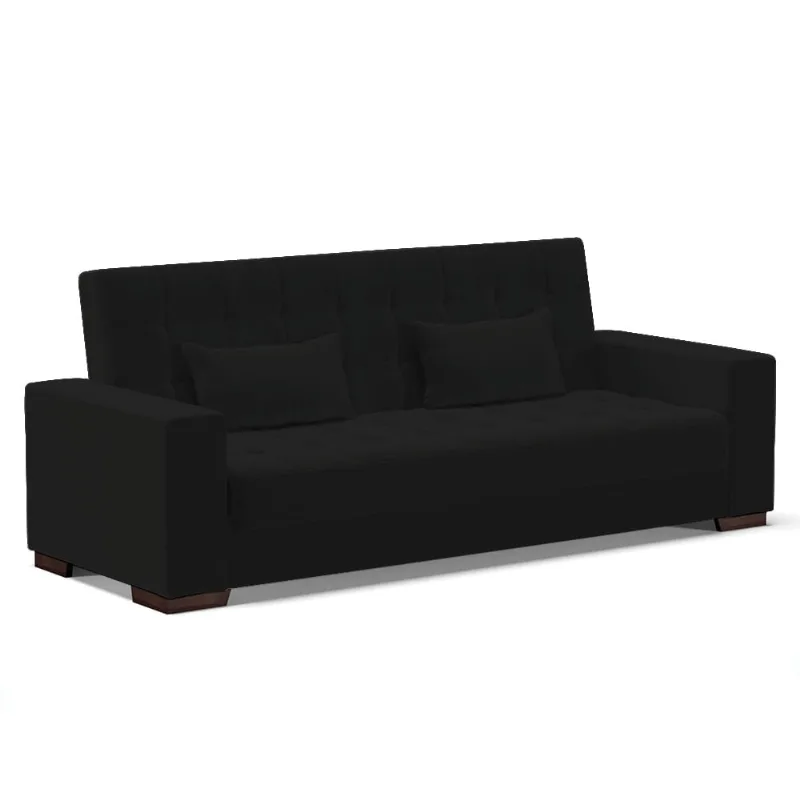 Sofá Cama Casal 3 Lugares 210cm Lisboa Linho D03 - D'Rossi A79 Preto - DRossi
