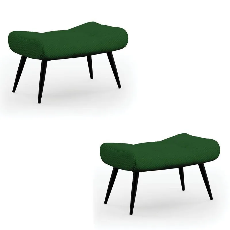 Kit 02 Puffs Sher Veludo Luxo Verde A136 Pés Palito De Ferro