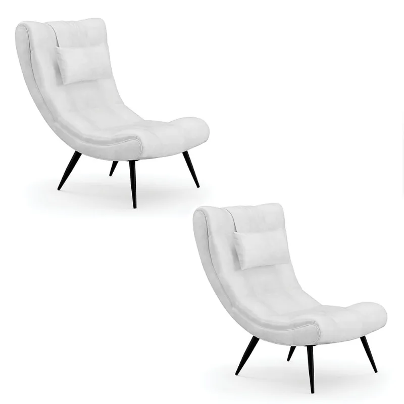 Kit 02 Poltronas Sher Corano Branco Pés Palito de Ferro - Indo Decorar - DRossi