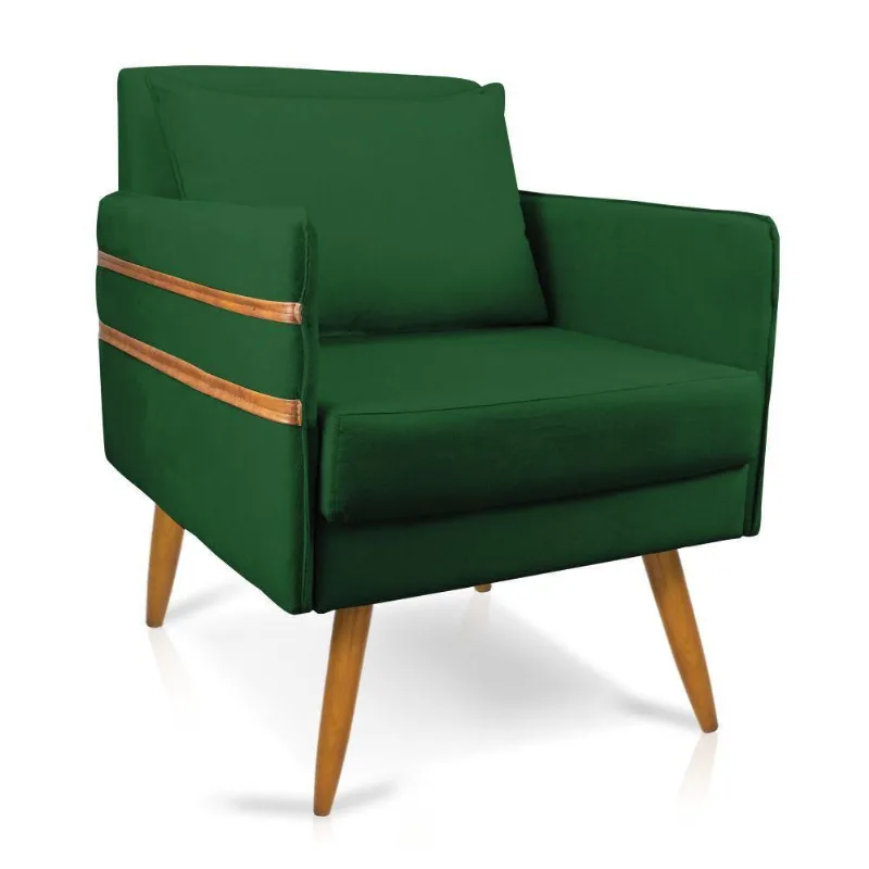 Poltrona Mari Suede Pés Palito Castanho - D'Rossi Verde