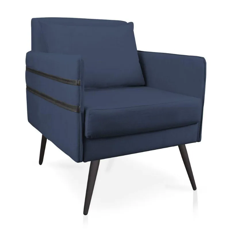 Poltrona Mari Suede Pés Palito De Ferro Preto Azul Marinho