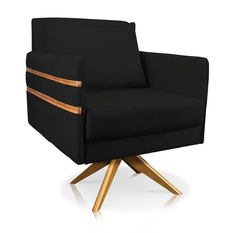 Poltrona Giratória Mari Suede Base De Madeira Ma30 Preto