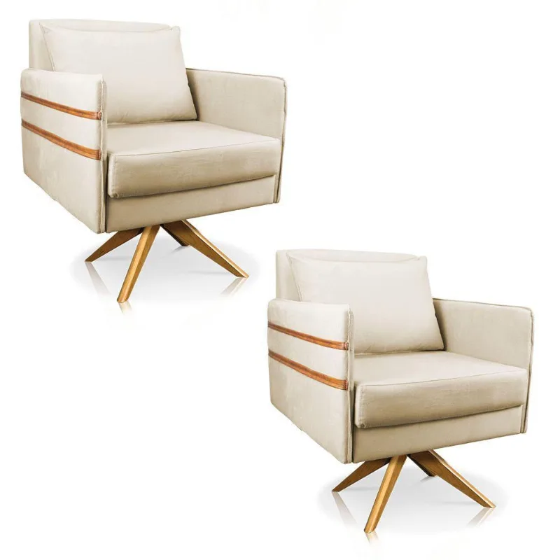 Kit 02 Poltronas Giratória Mari Suede Bege