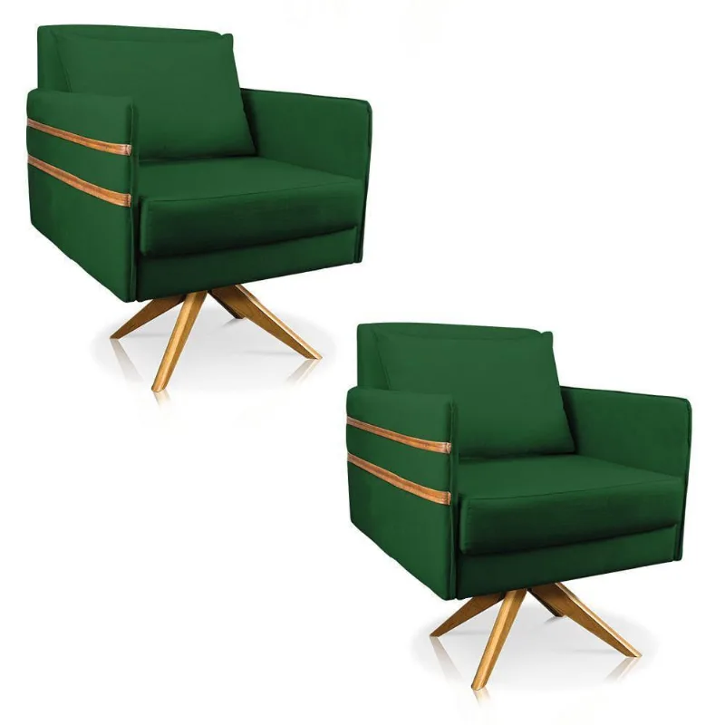 Kit 02 Poltronas Giratória Mari Suede Verde