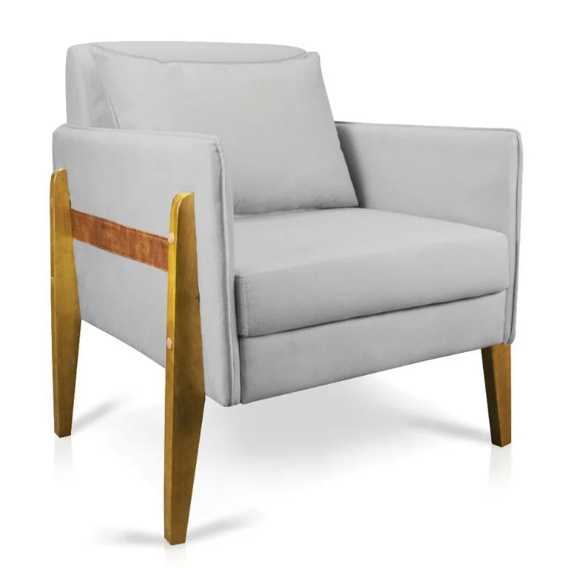 Poltrona Lana Suede Base De Madeira - D'Rossi Cinza