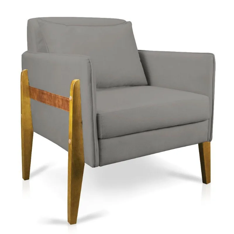 Poltrona Lana Suede Base De Madeira - D'Rossi Grafite