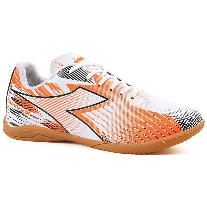 Chuteira Unissex Diadora Squadra III Futsal Branco e Preto BRANCO/PRETO/LARANJA - 38 - Diadora