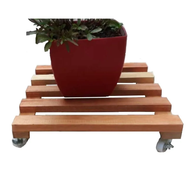 Suporte Para Vasos De Plantas Com Rodízio Madeira Eucalipto