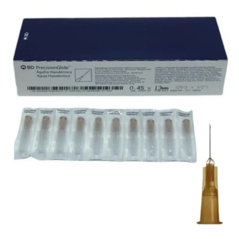 Agulha Hipordermica Descartavel 13x0,45 Mm 26g Caixa 100 Unidades