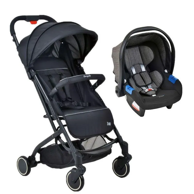 Travel System Burigotto Carrinho De Bebê Zap Preto Com Bebê Conforto Touring X Preto Mesclado