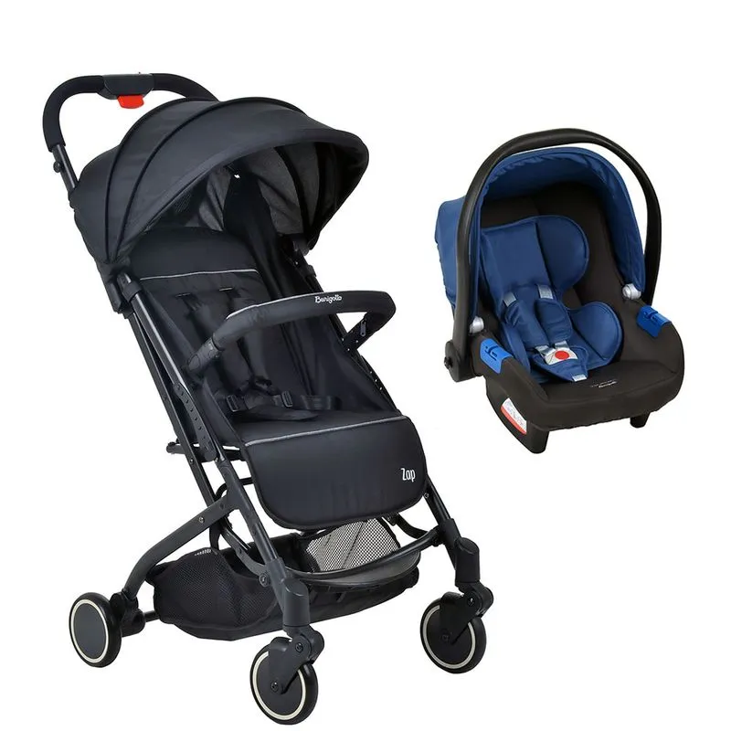 Travel System Burigotto Carrinho De Bebê Zap Preto Com Bebê Conforto Touring X Azul