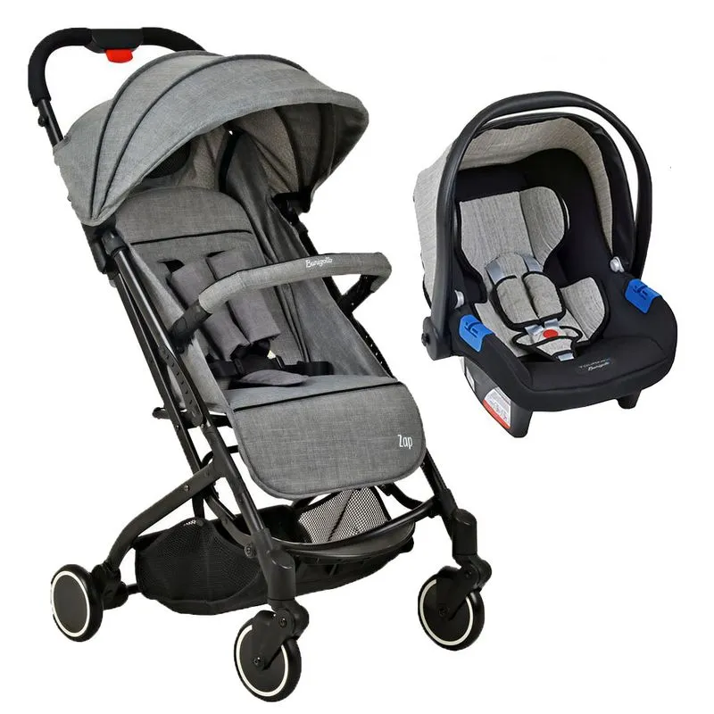 Travel System Burigotto Carrinho De Bebê Zap Cinza Com Bebê Conforto Touring X Cinza Mesclado