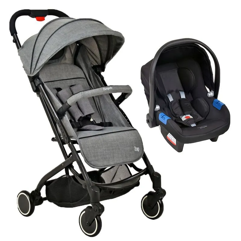 Travel System Burigotto Carrinho De Bebê Zap Cinza Com Bebê Conforto Touring X Preto