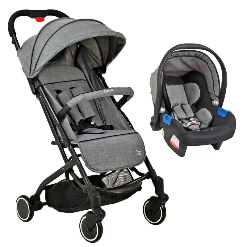 Travel System Burigotto Carrinho De Bebê Zap Cinza Com Bebê Conforto Touring X Gray Preto Com Cinza