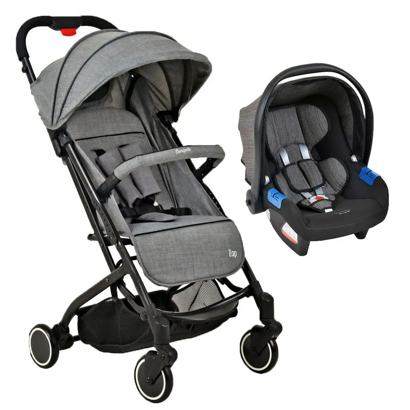 Travel System Burigotto Carrinho De Bebê Zap Cinza Com Bebê Conforto Touring X Preto Mesclado
