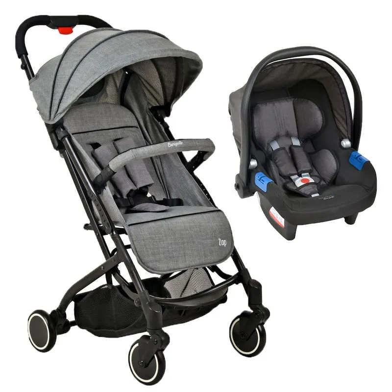 Travel System Burigotto Carrinho De Bebê Zap Cinza Com Bebê Conforto Touring X Cinza Escuro
