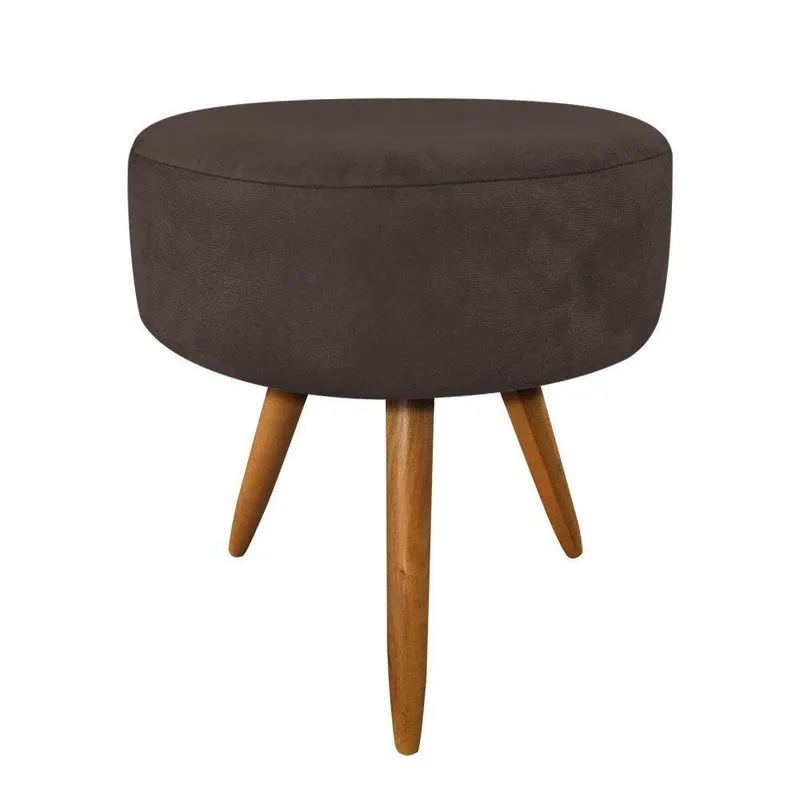 Puff Banqueta Redonda Nina Suede Marrom