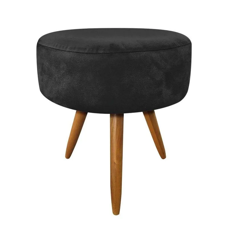 Puff Banqueta Redonda Nina Suede Preto
