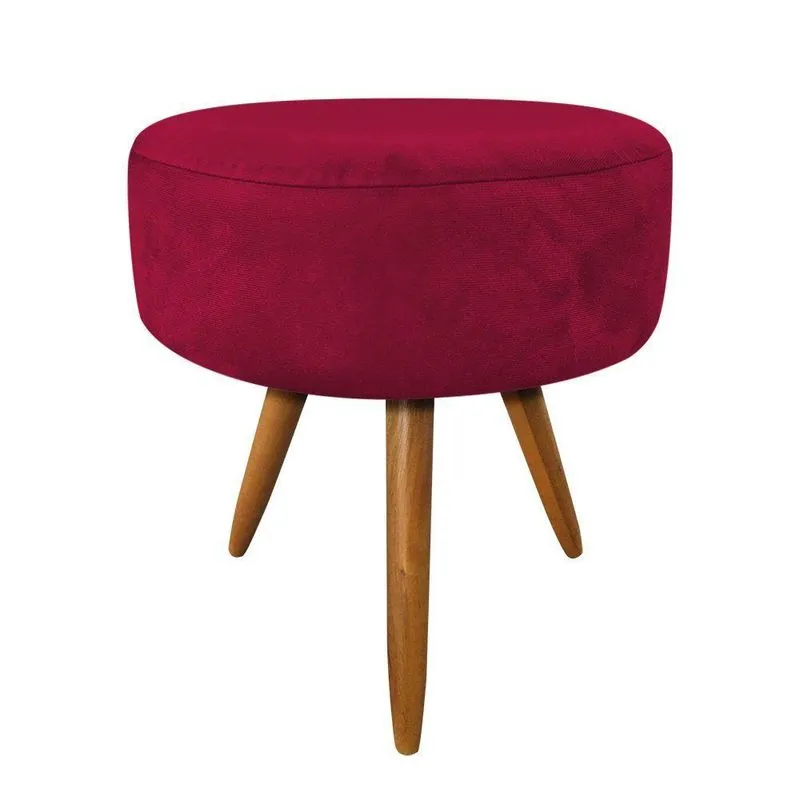 Puff Banqueta Redonda Nina Suede Vermelho