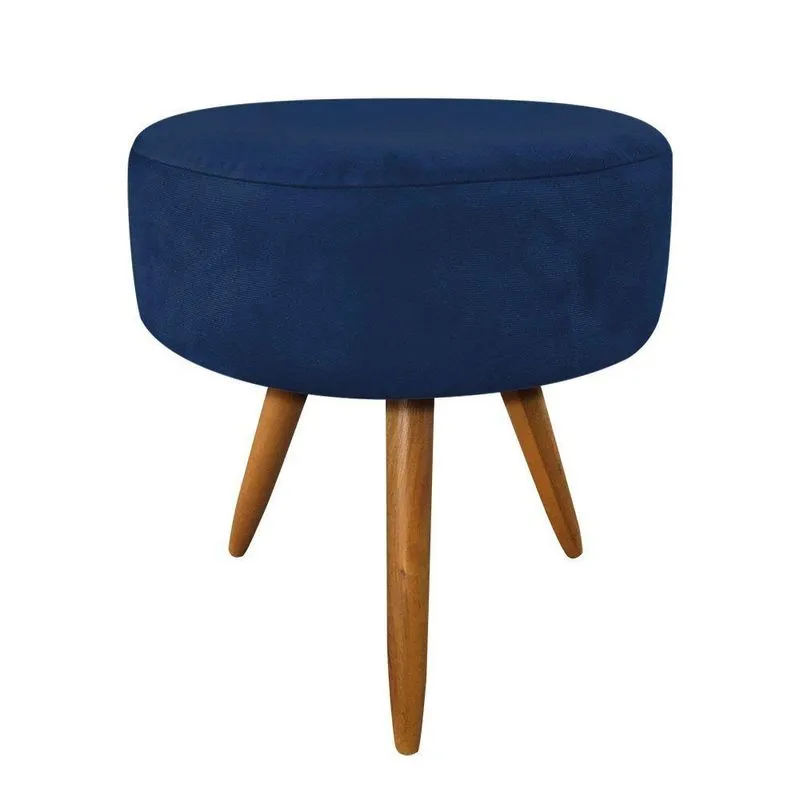 Puff Banqueta Redonda Nina Suede Azul Marinho
