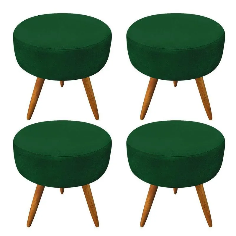 Kit 4 Puffs Banqueta Redonda Nina Suede Verde