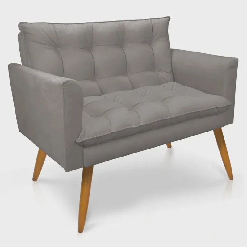 Namoradeira 2 Lugares Olivia Suede Grafite Pés Palito Castanho - Pallazio