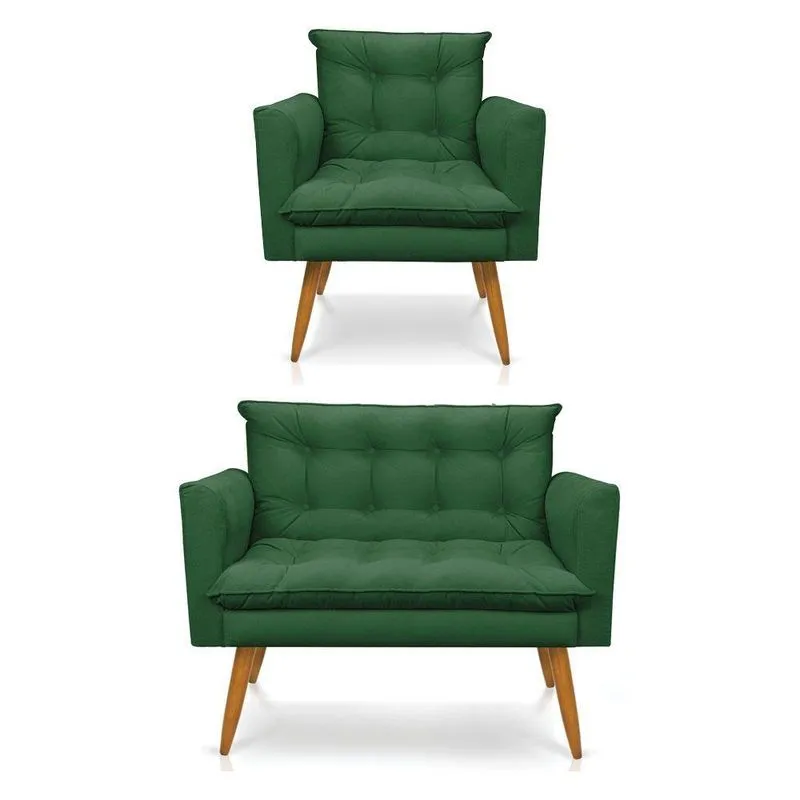 Kit Poltrona E Namoradeira 2 Lugares Olivia Suede Verde