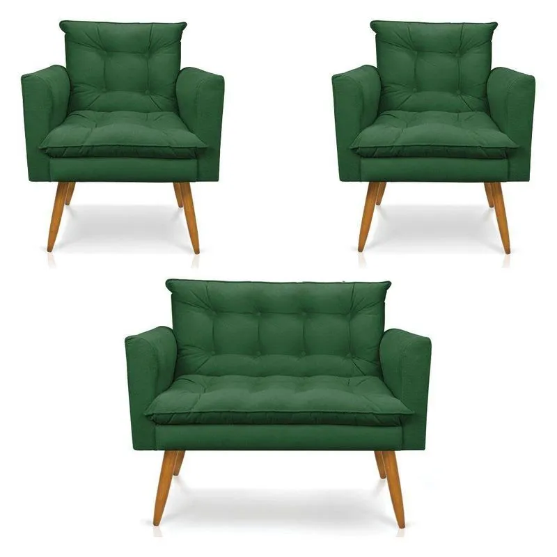 Kit 2 Poltronas E Namoradeira 2 Lugares Olivia Suede Verde