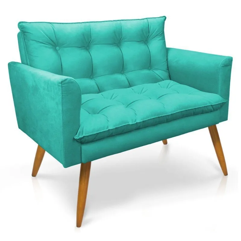 Namoradeira 2 Lugares Olivia Suede Pallazio Azul Turquesa