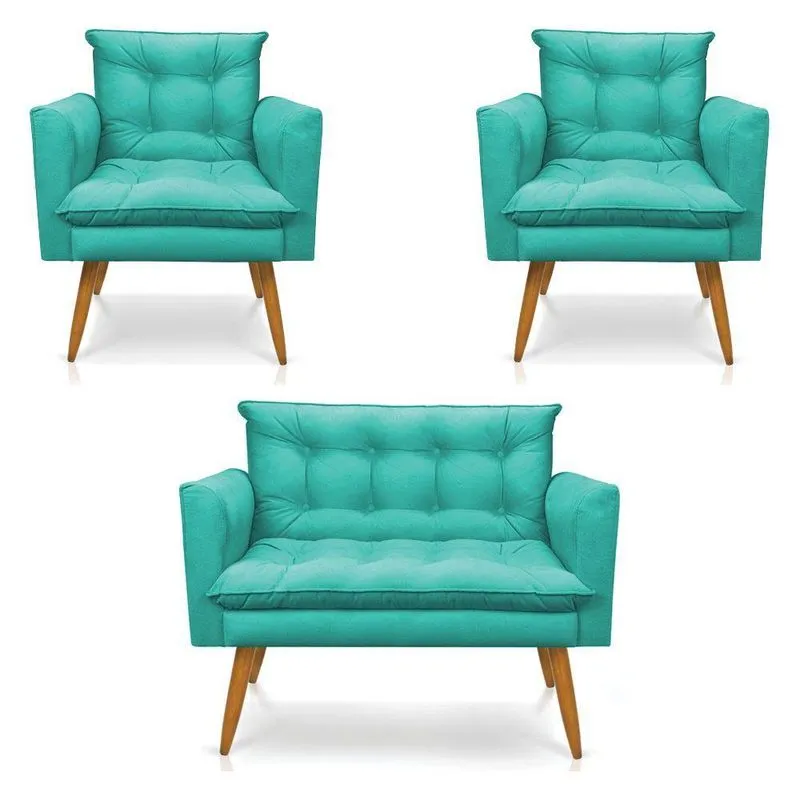 Kit 2 Poltronas Namoradeira 2 Lugares Azul Turquesa