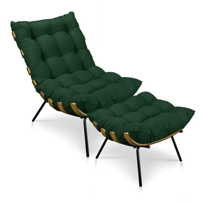 Kit Poltrona E Puff Costela Suede Verde