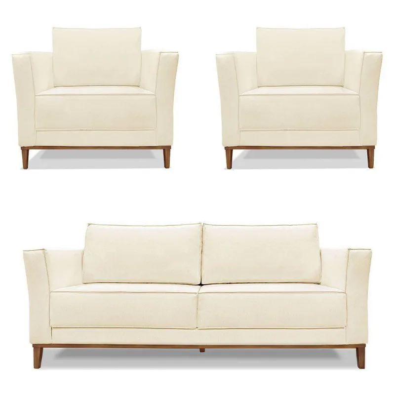 Kit 2 Poltronas e Sofá Living 2 Lugares 1,90m Vega Linho Cas