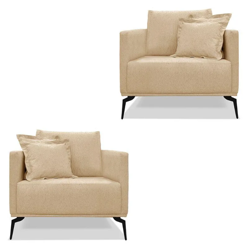 Kit 2 Poltronas Para Sala De Estar Sirius Linho Dourado Metá