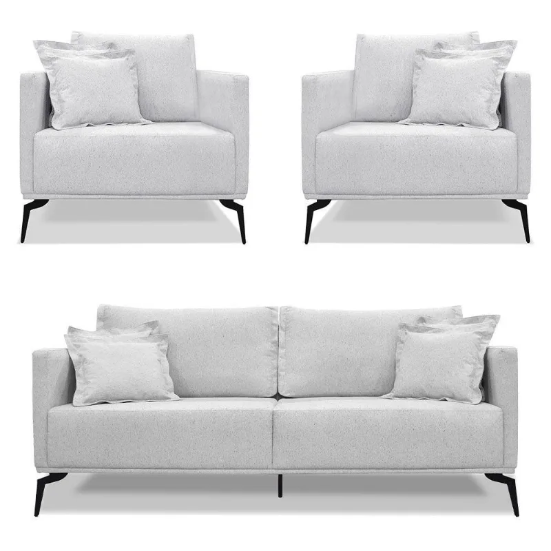 Kit 2 Poltronas E Sofá 2 Lugares 1,60m Cinza Pés Metálicos