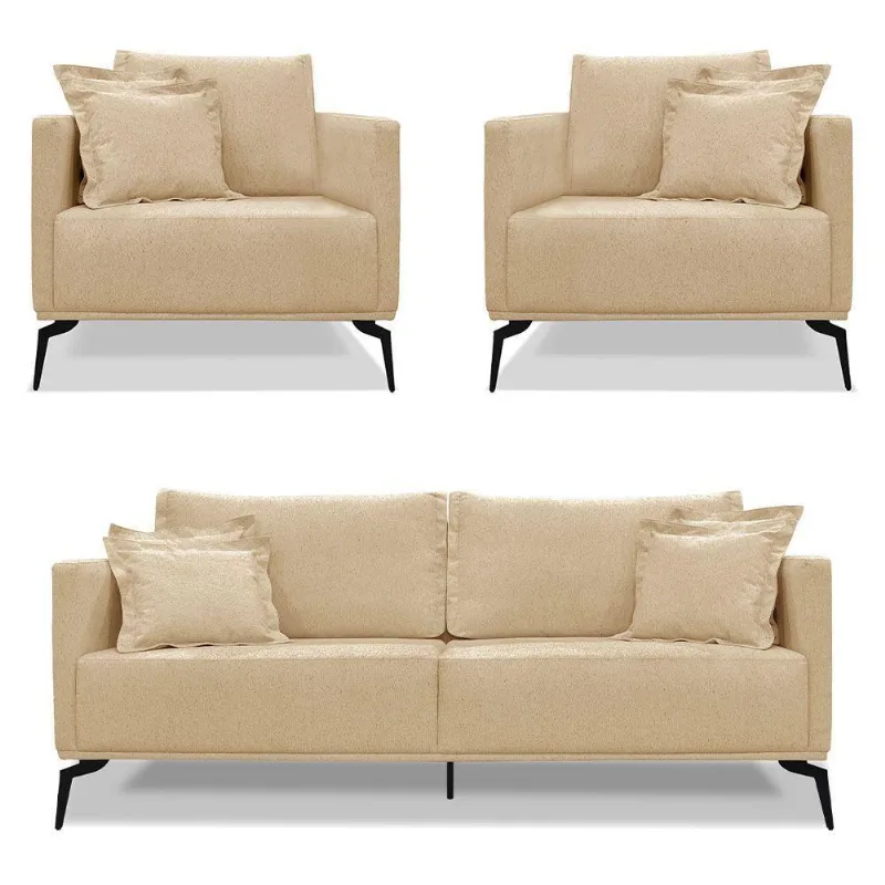 Kit 2 Poltronas E Sofá 2 Lugares 1,60m Dourado Pés Metálicos