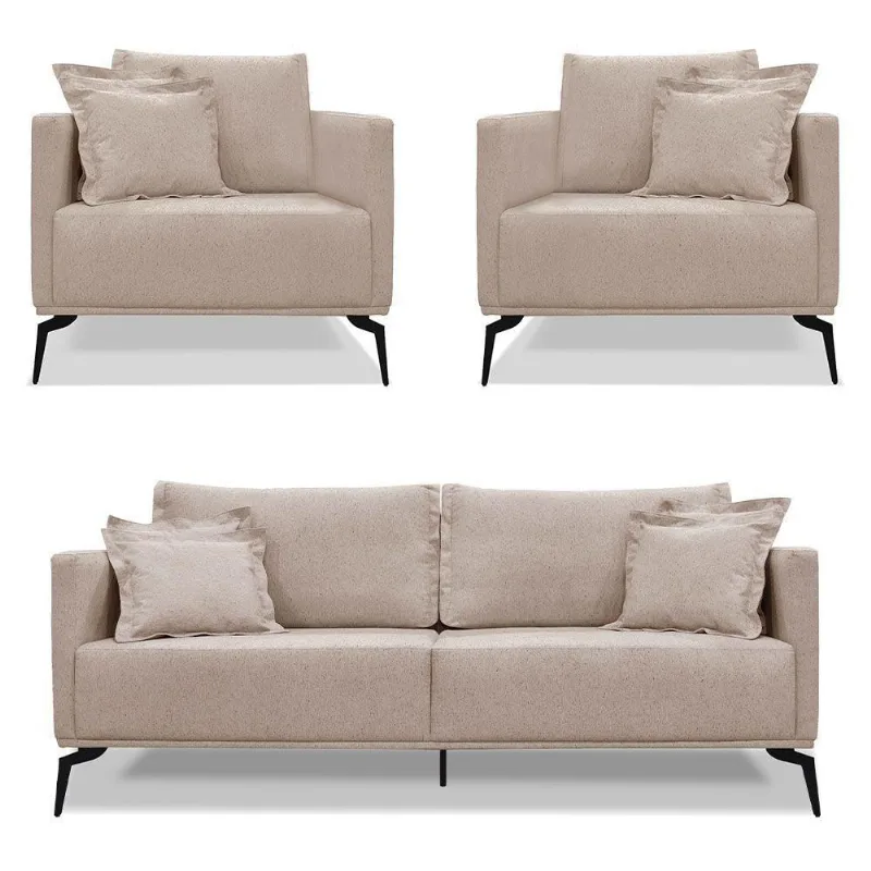 Kit 2 Poltronas E Sofá 2 Lugares 1,80m Areia Pés Metálicos
