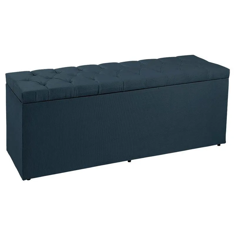 Calçadeira Recamier Baú Queen 1,60m Suede Azul Marinho