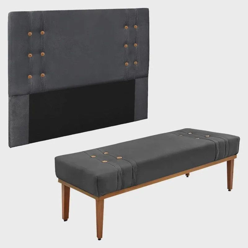Kit Cabeceira e Calçadeira Recamier Solteiro 0,90m Gênova Suede Cinza - Pallazio