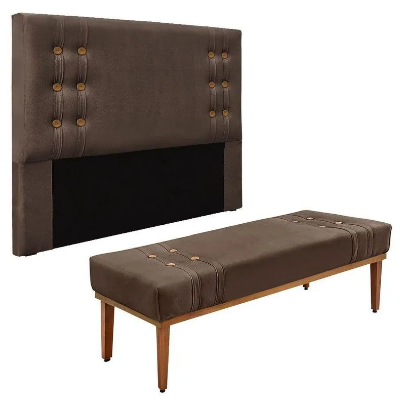 Kit Cabeceira E Calçadeira Recamier Queen 1,60M Marrom -