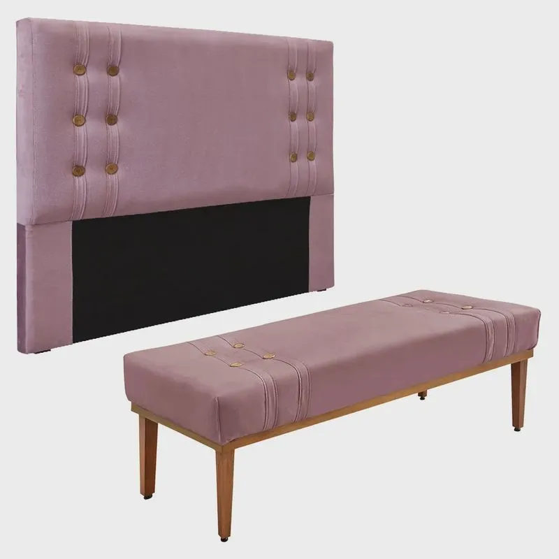 Kit Cabeceira e Calçadeira Recamier Queen 1,60m Gênova Veludo - Pallazio