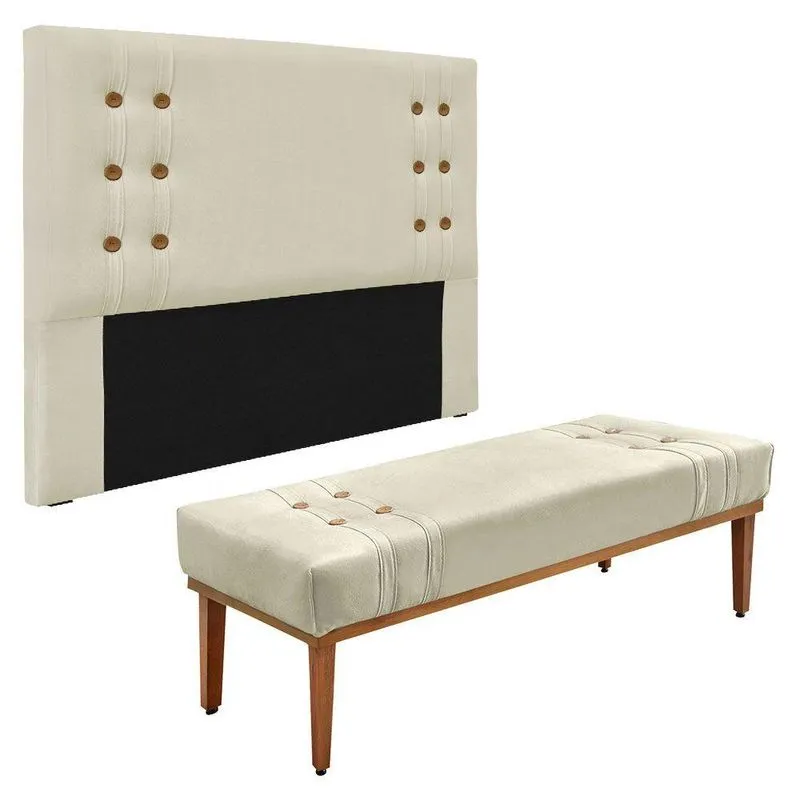 Kit Cabeceira E Calçadeira Recamier King 1,95m Bege -