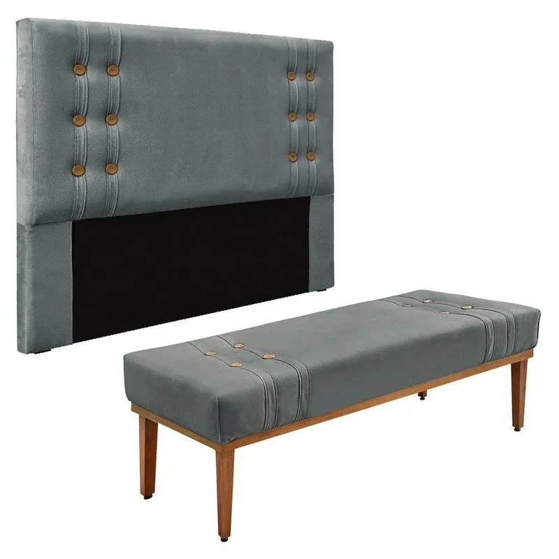 Kit Cabeceira E Calçadeira Recamier King 1,95m Cinza Grafite