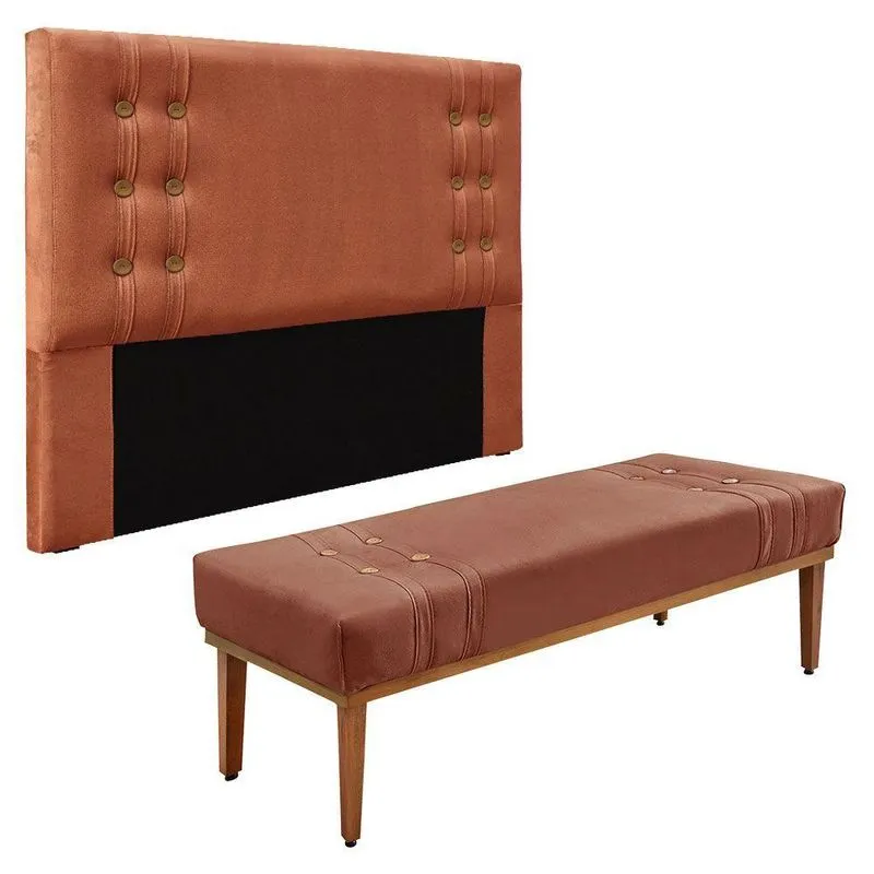 Kit Cabeceira E Calçadeira Recamier King 1,95m - Cobre
