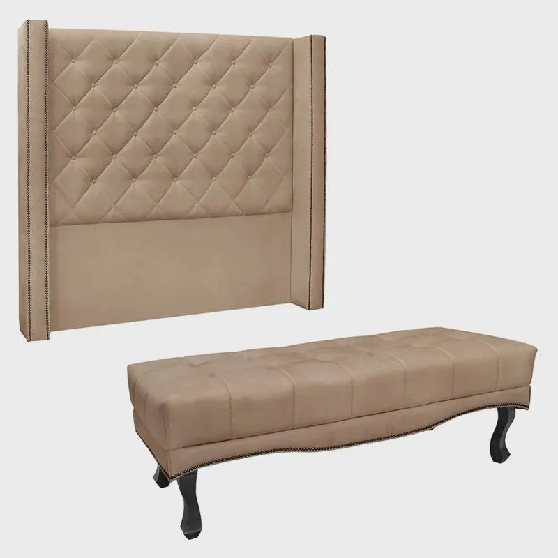 Kit Cabeceira e Calçadeira Recamier Queen 1,60m Vicenza Suede - Pallazio