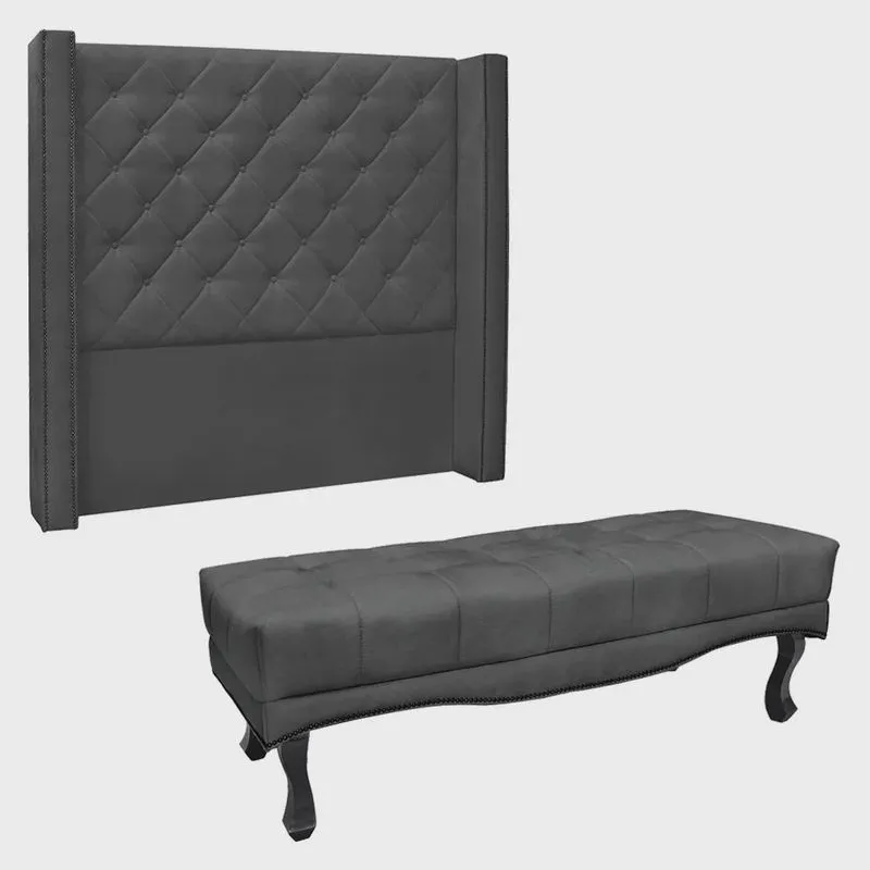 Kit Cabeceira e Calçadeira Recamier Queen 1,60m Vicenza Suede - Pallazio