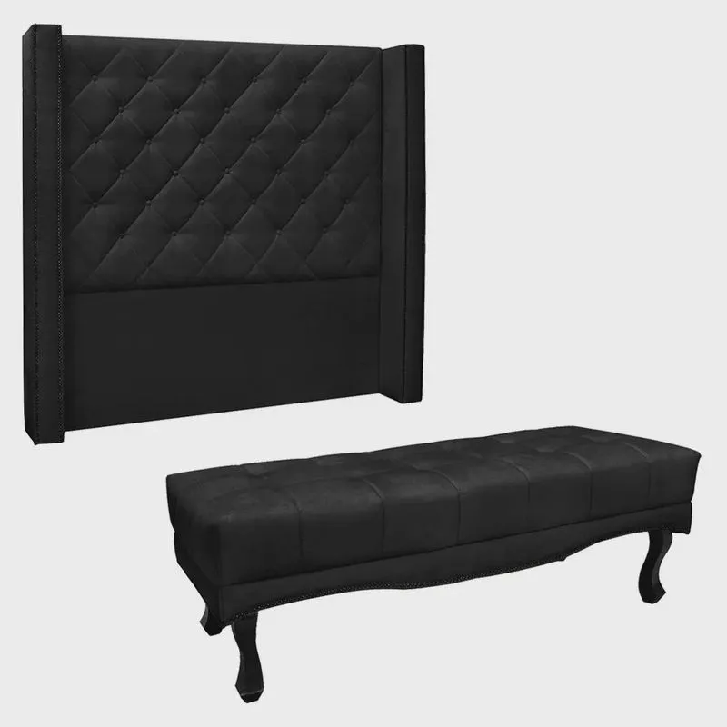 Kit Cabeceira e Calçadeira Recamier Queen 1,60m Vicenza Suede - Pallazio