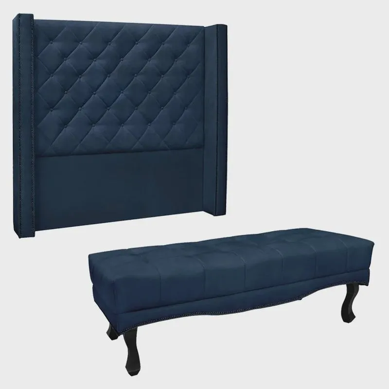 Kit Cabeceira e Calçadeira Recamier Queen 1,60m Vicenza Suede - Pallazio