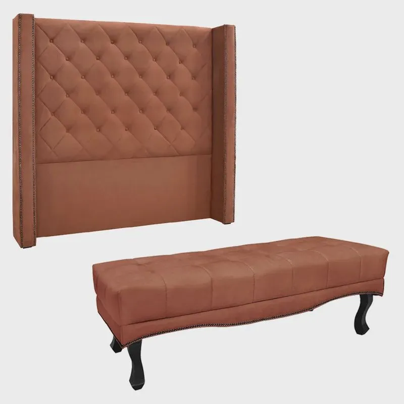 Kit Cabeceira e Calçadeira Recamier King 1,95m Vicenza Veludo - Pallazio